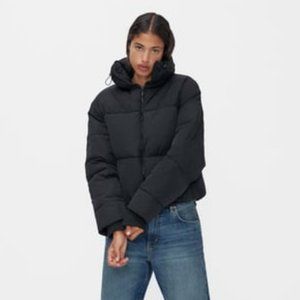 Zara Puffer Jacket Crop Comfortemp Thermal Insulation Black Sz XS